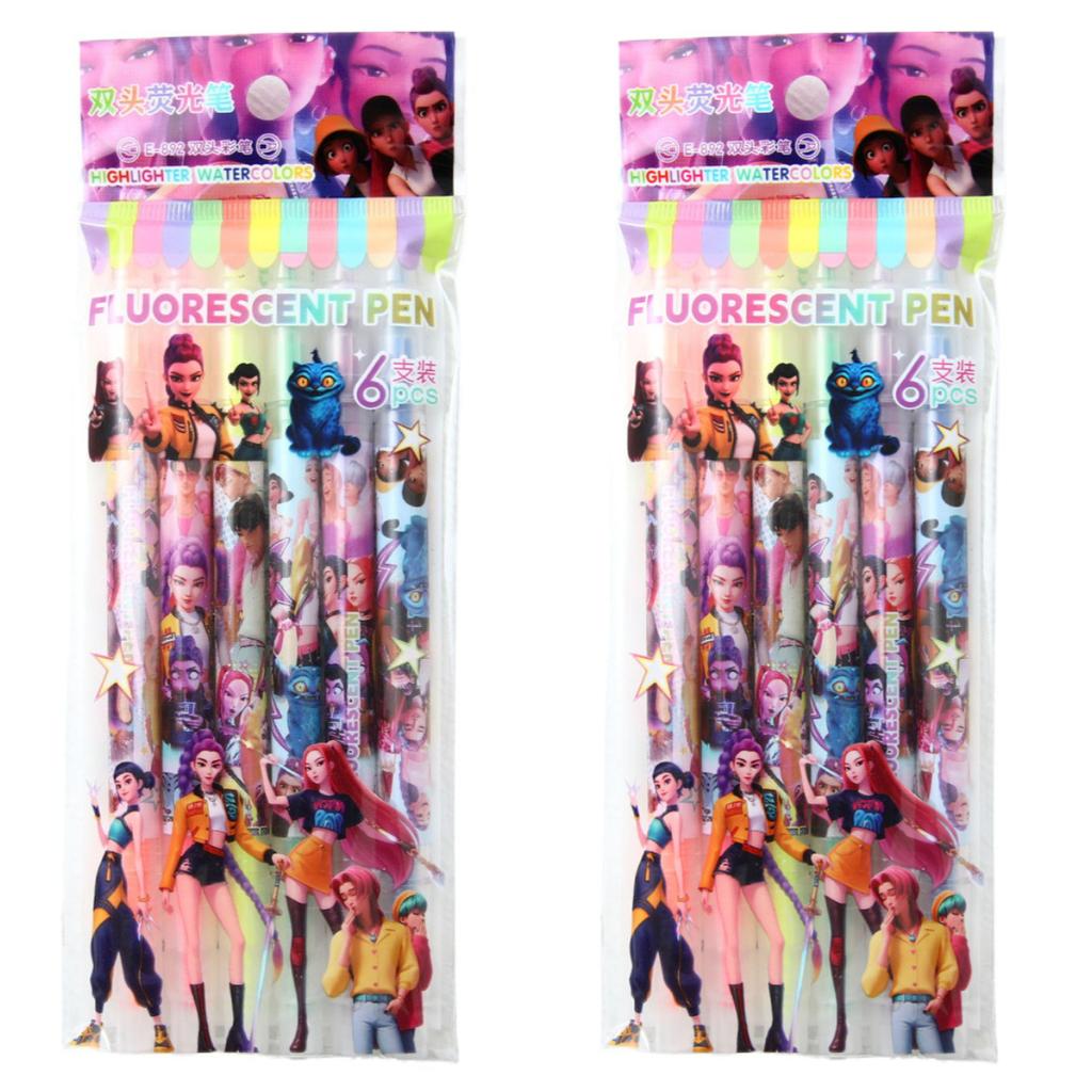 Neues Kpop Devil Hunter Leuchtmarker-Set Doppelköpfige Markierstifte Tagebuch Zeichnen DIY Schulbedarf Geschenk