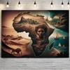 2D African Heritage Tapestry, Cultural Map Art with Desert, Mountain and Ocean Scenery