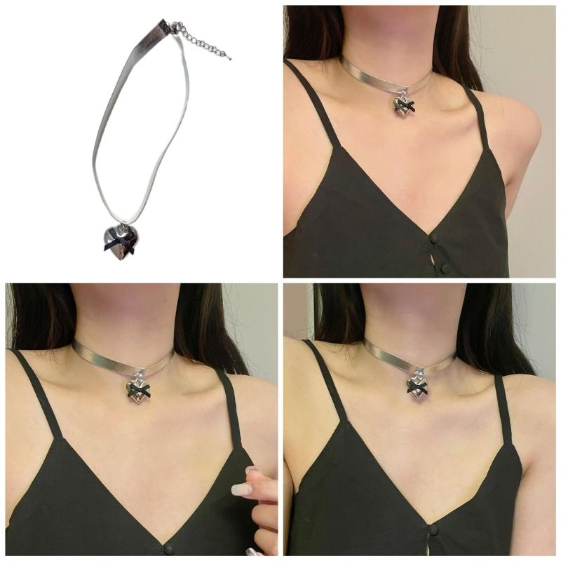 Adjustable Heart Pendant Necklace Handmade Love Shape Neckchain Stylish Clavicle Chain for Women Girls Elegant Chokers