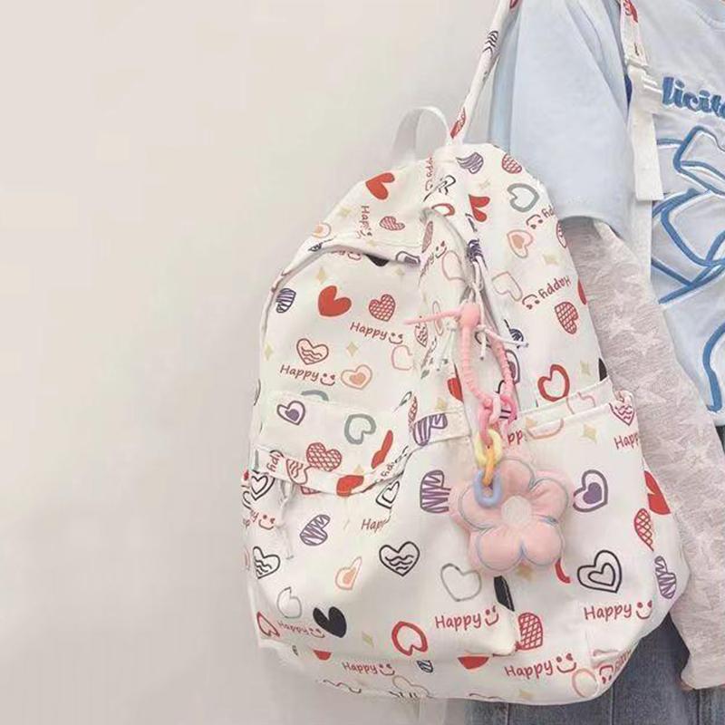 Kawaii Cartoon Backpack For Women Funny Large Capacity School Shoulder Bag Nylon Handbag Student Anti-theft Rucksack