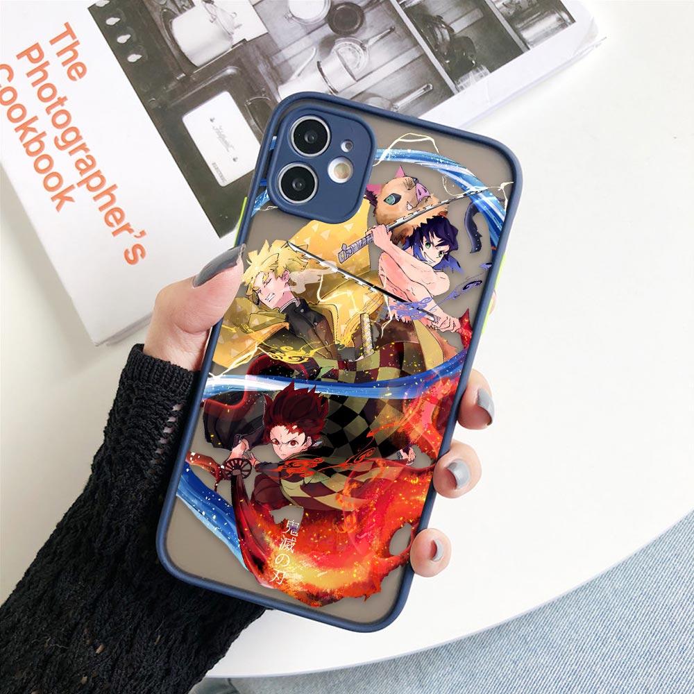 Matte Case For iPhone 11 12 13 14 Pm Pro Max XR X 8 7 Plus Pro XS Mini Skin Feeling Cover Fundas Shell Japan Anime Demon Slayer