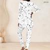 Women Plus Size Abstract Printed Two Piece Pants Set Round Neck Long Sleeve Longline Top Fitted Pants