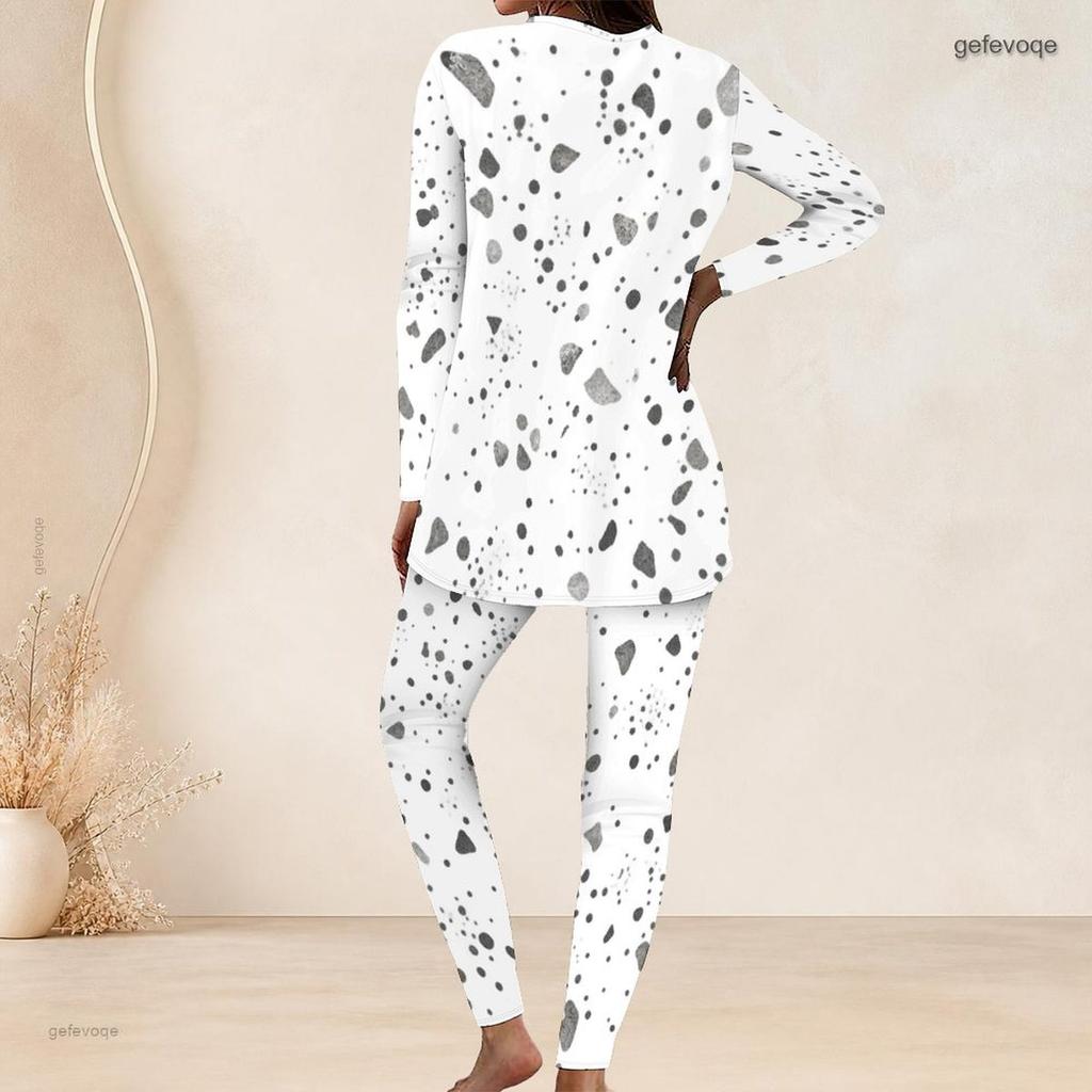 Women Plus Size Abstract Printed Two Piece Pants Set Round Neck Long Sleeve Longline Top Fitted Pants