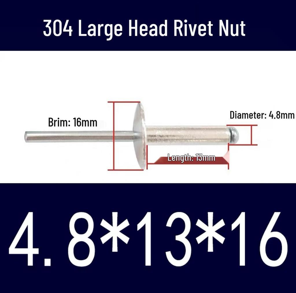 Aluminum Iron M4 Big Head Open End Rivet with Flat Round Head and Large Flange