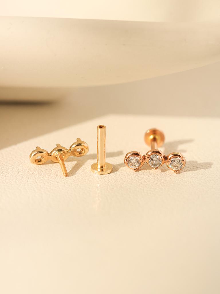 Minimal Piercing 14K Internal Trio Cubic Labret Piercing