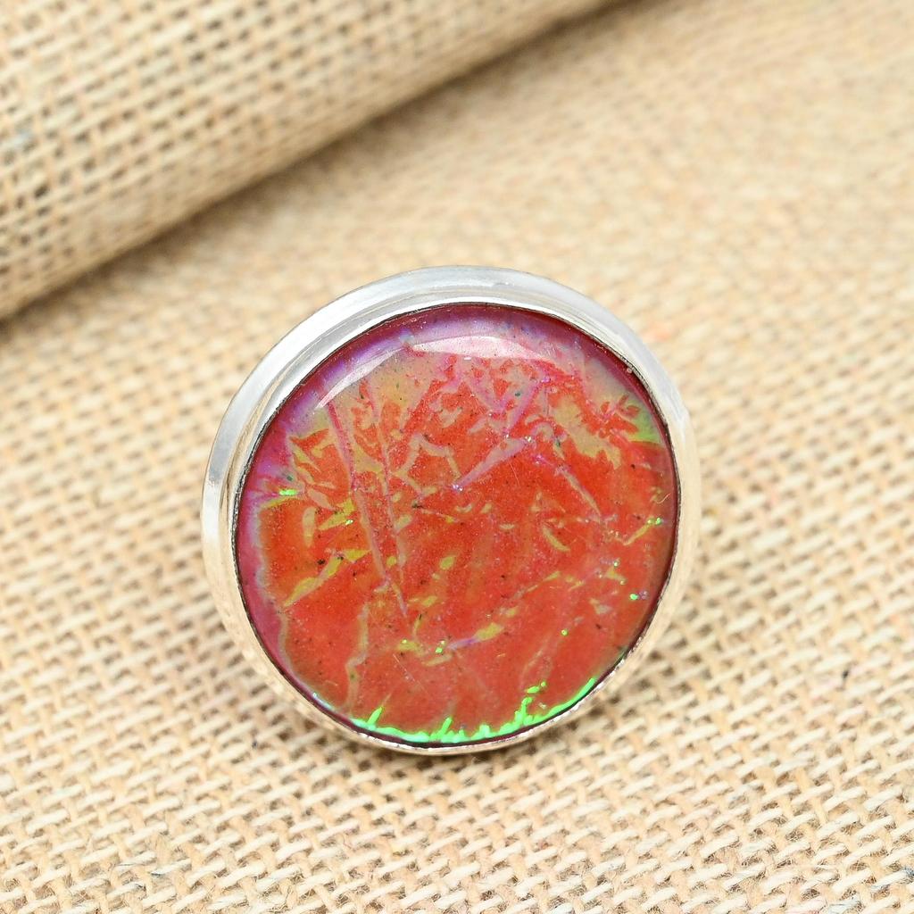Orange Australian Triplet Opal Gemstone 925 Sterling Silver Handmade Ring Gift Jewelry