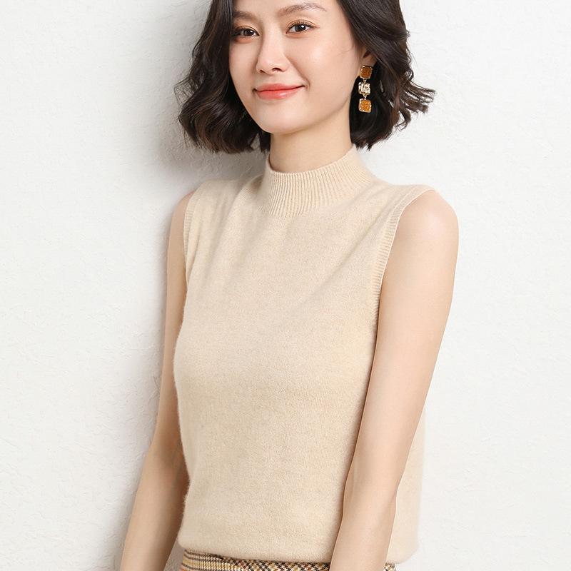 Women's Sleeveless Knit Top Mock Neck Elegant Style Sweater Vest