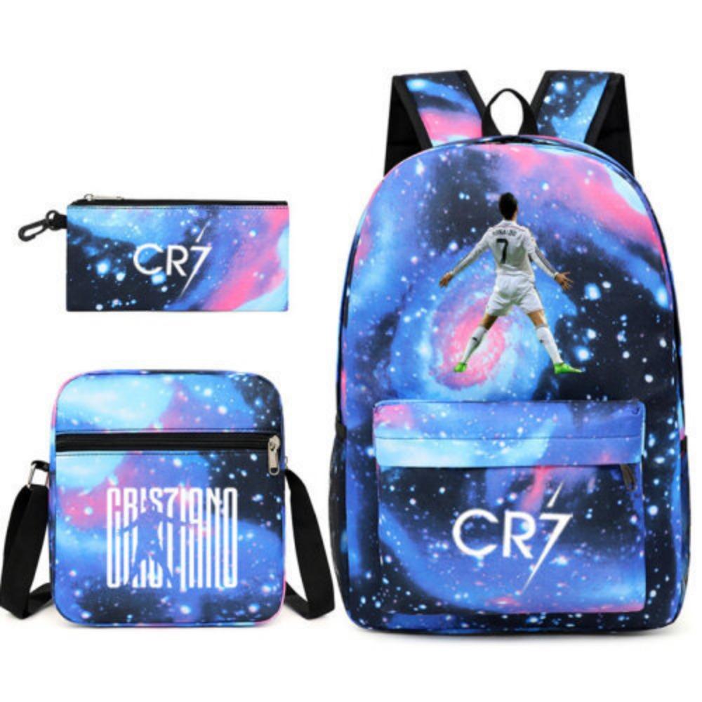 CR7C Luo Backpack Sports Peripheral Printed Backpack Children's Student School Bag Shoulder Bag Pencil Bag Three-piece Set