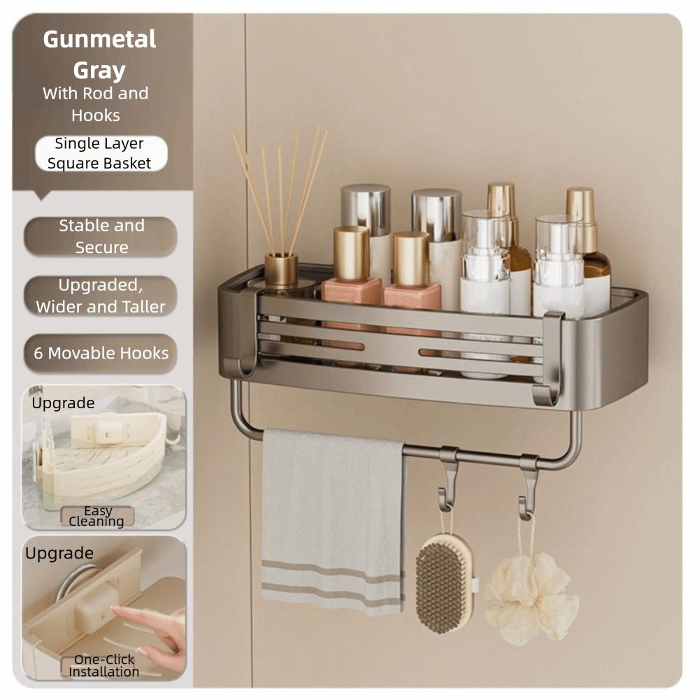Suction Cup Shower Shelf Towel Bar Bathroom Storage Space Saving Corner Rack  Home Decor