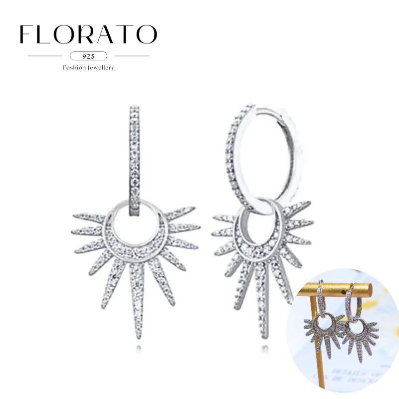 925 Silver Needle Rivet Micropaved Zircon Pendant Hoop Earrings For Women Punk Vintage Earrings Fashion Party Jewelry Gifts