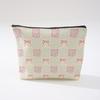 Pink Bowknot Zipper Storage Bag Travel Portable Wash Pouch Student Pencil Case Multi-Purpose Organizer for Women