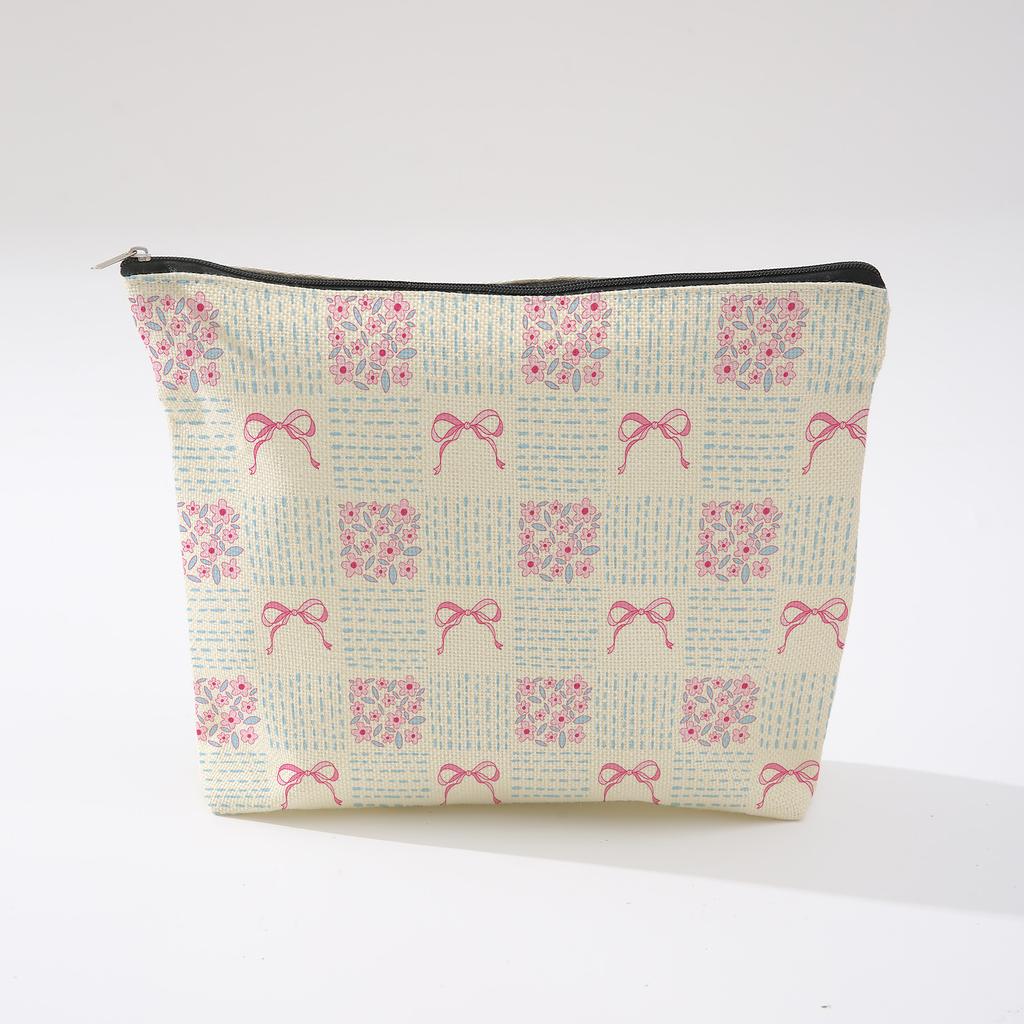 Pink Bowknot Zipper Storage Bag Travel Portable Wash Pouch Student Pencil Case Multi-Purpose Organizer for Women
