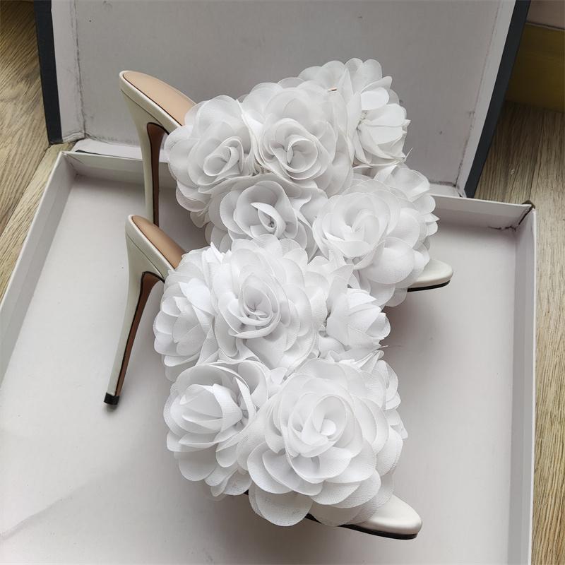 Fashion 2025 Fashion Lace RoseFlower Slippers Big Size 43 European and American Super High Heel Fish Mouth Sandals Sexy Cool Boots