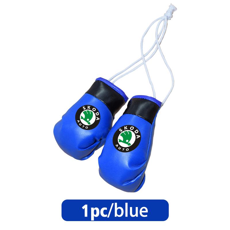 UMVB1 For Skoda Car Badge Boxing Gloves Keychain Hanging Rearview Mirror Decoration Pendant Accessories Kamiq MK3 Roomster Rapid