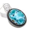 Caribbean Larimar Gemstone Handmade 925 Sterling Silver Gift Pendant 1.85" E1H13