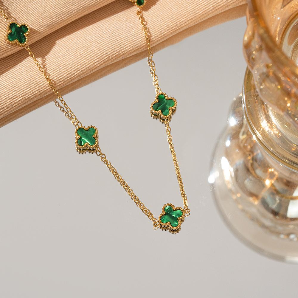 

Ожерелье из титановой стали с четырехлистным клевером 9 мм, женское, легкая роскошь, премиальный сенс, не теряет цвет, ювелирные изделия премиального сенса