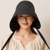 Ribbon Women Striped Fisherman Hat Wide Brim Bucket Hat Casual Summer Sun Hat  Hiking