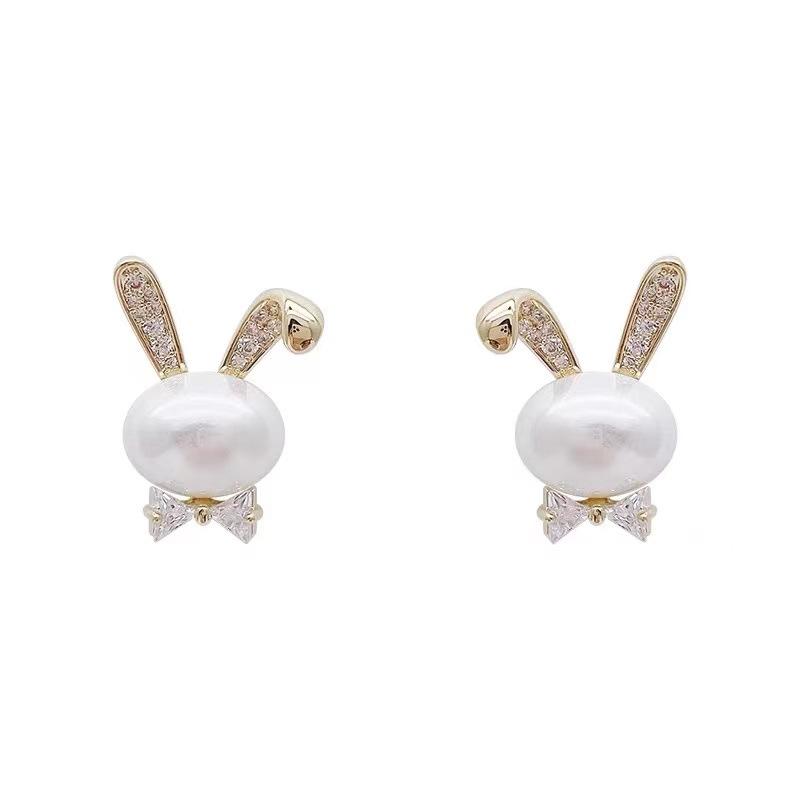 Cute bunny new trendy stud earrings for women's autumn and winter niche simple silver earrings Korean earrings earrings