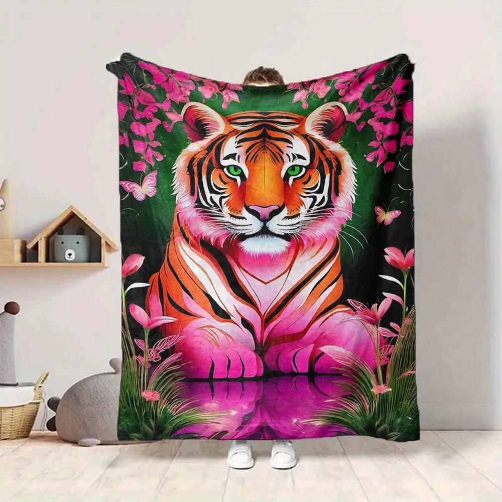 1 st Tigermönster, Blommig filt, Pläd för soffa, säng, resor, Tryckt filt med mjukt och varmt tyg yy250918139
