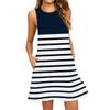 Women's Fashion Beach Dress Sleeveless Round Neck Stripe Print Dress