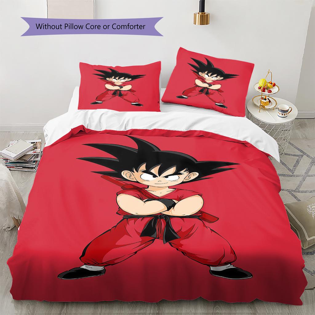 Biancheria da letto con motivo del cartone animato Son Goku, Set piumone Copripiumone Federa Regalo di Compleanno per la Casa (1 * copripiumino + 2 * federa, senza nucleo)