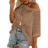 Top Sexy de Verano de Manga Cinco Cuartos con Aberturas y Calado, Jersey de Punto para Mujer