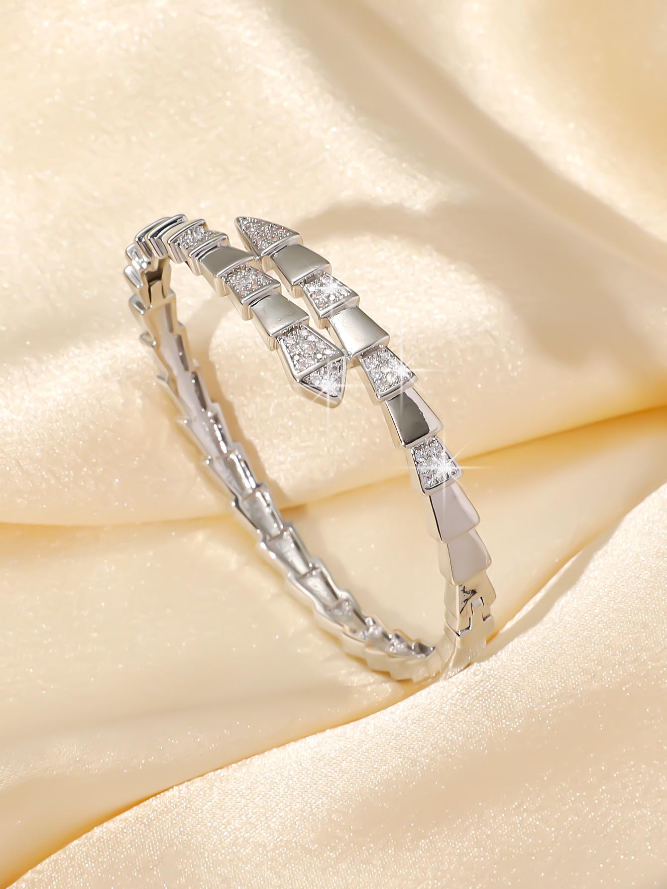 

Элегантный браслет из циркония в форме змеи для женщин - роскошный модный дизайн серебряный