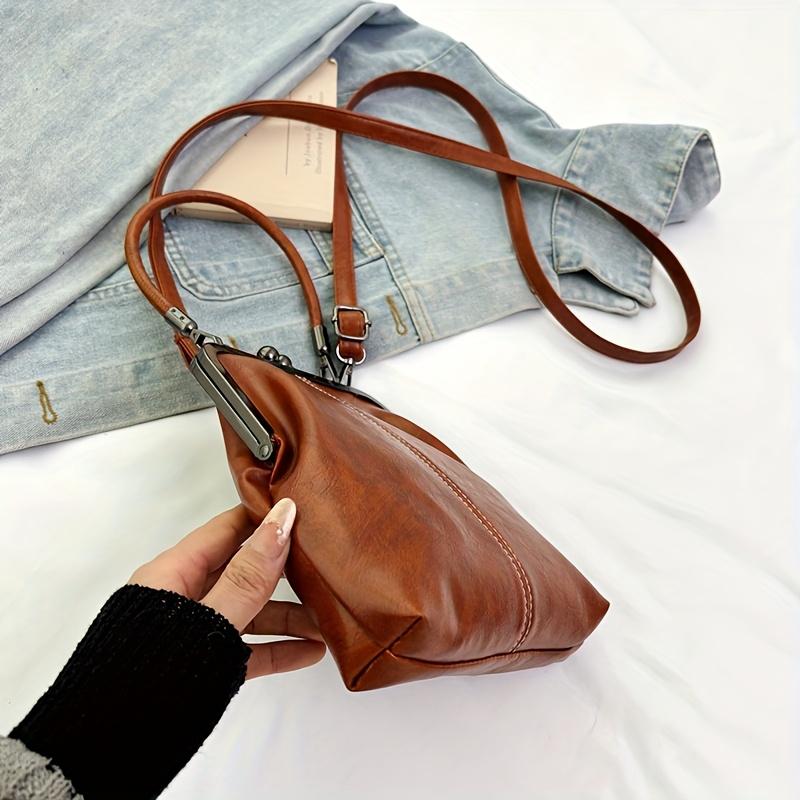 New Women's Vintage Crossbody Bag with Adjustable Shoulder Strap & Kiss Lock Closure Elegant Small Shoulder Bag