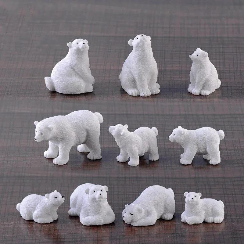 9PCS Cute Resin Polar Bear Miniature Ornaments Landscape Decoration DIY Dollhouse Garden Accessories