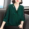 Women Spring Summer  Half Lace Sleeve Style Blouses Tops Casual Bow Tie Collar Loose Blusas Tops