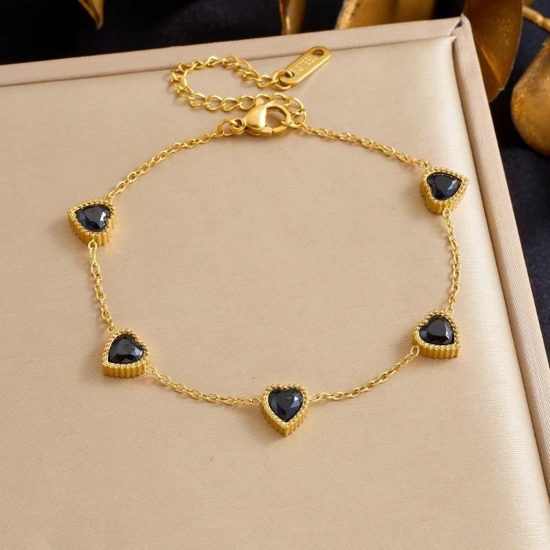 Gold Anklet with 5 Green Heart Gems, Dainty Foot Chain for Women Summer Beach Jewelry Gift