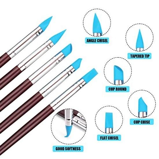 Silicone Brush 10-piece Set Pens Clay Tools Sculpting Nail Resin Coloring Paint Brushes Modeling Shaping Crafts Pottery Statues Sculpture Carving DIY