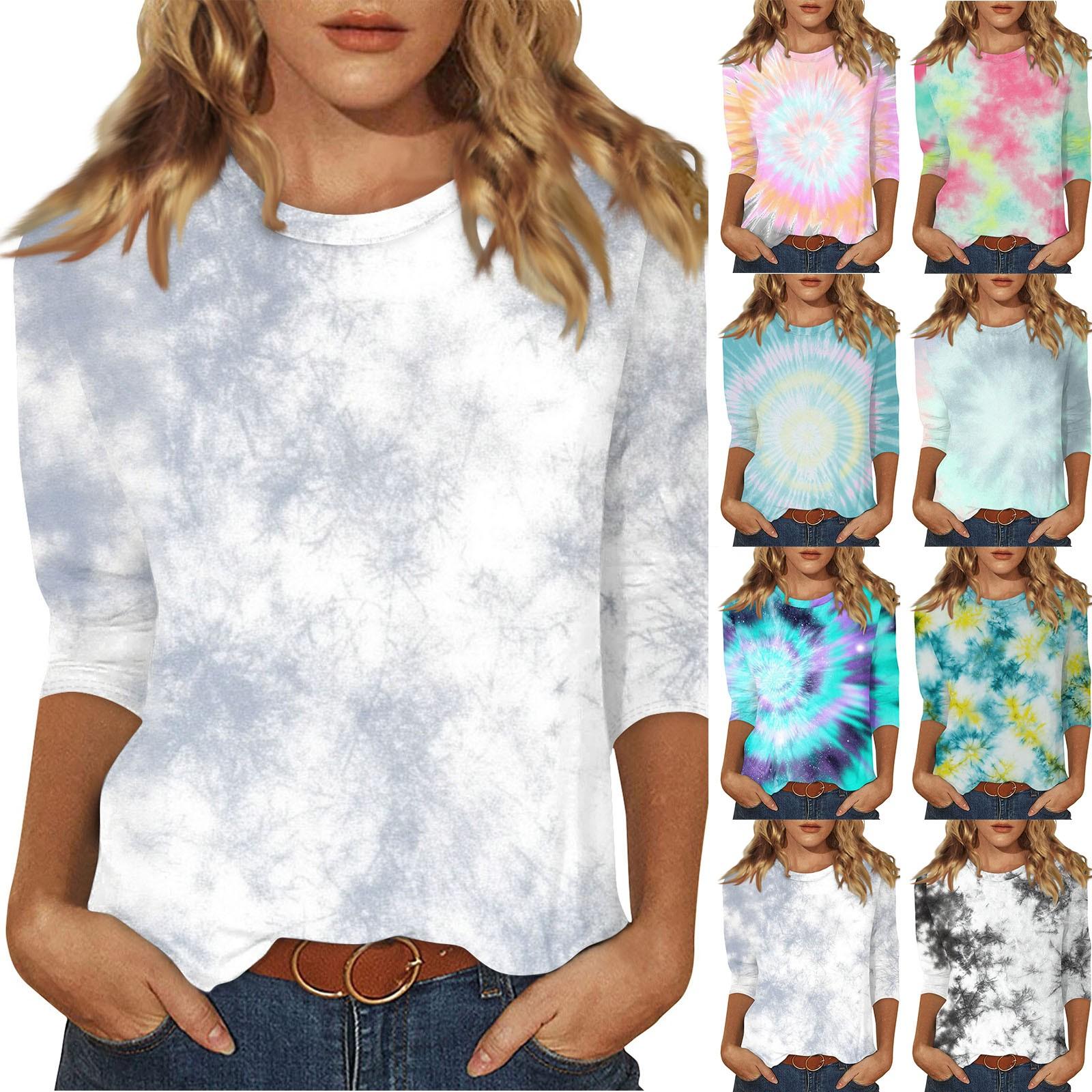 

Women s O-neck 3/4 Sleeve Print Ed Top L