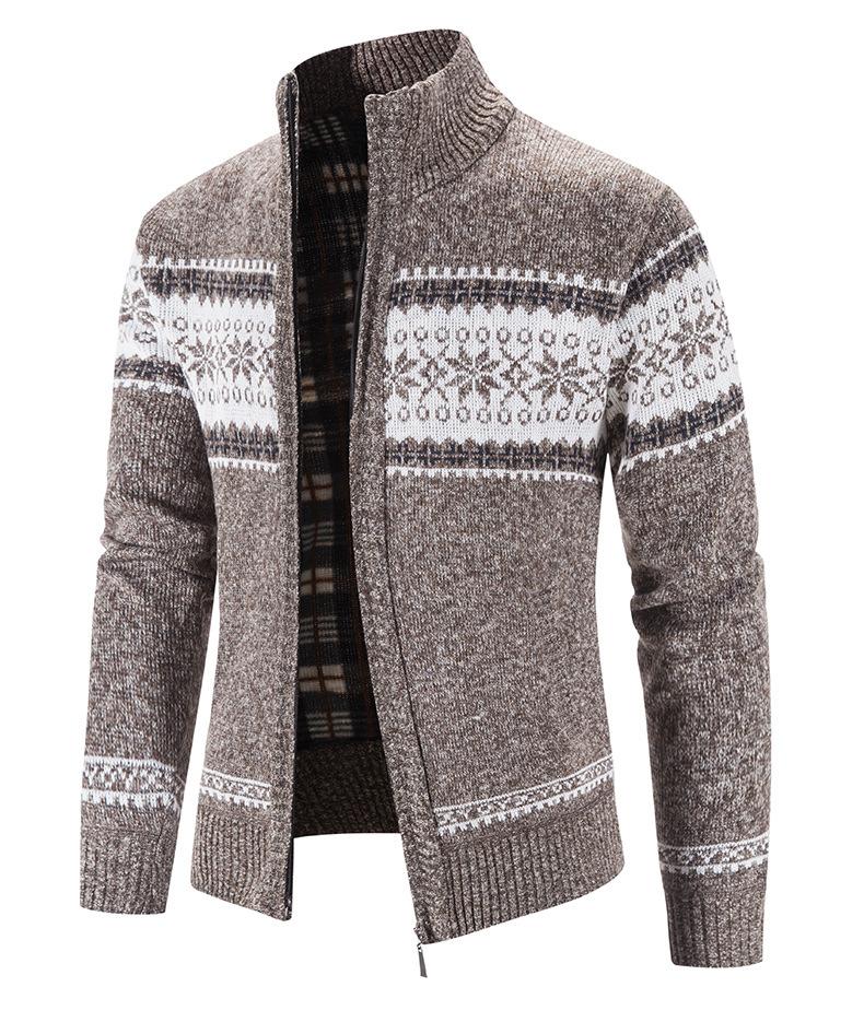 Stylish Men's Zip-Up Sweaters Warm Thick Knitwear with Color Blocking and Casual Design for Autumn and Winter
