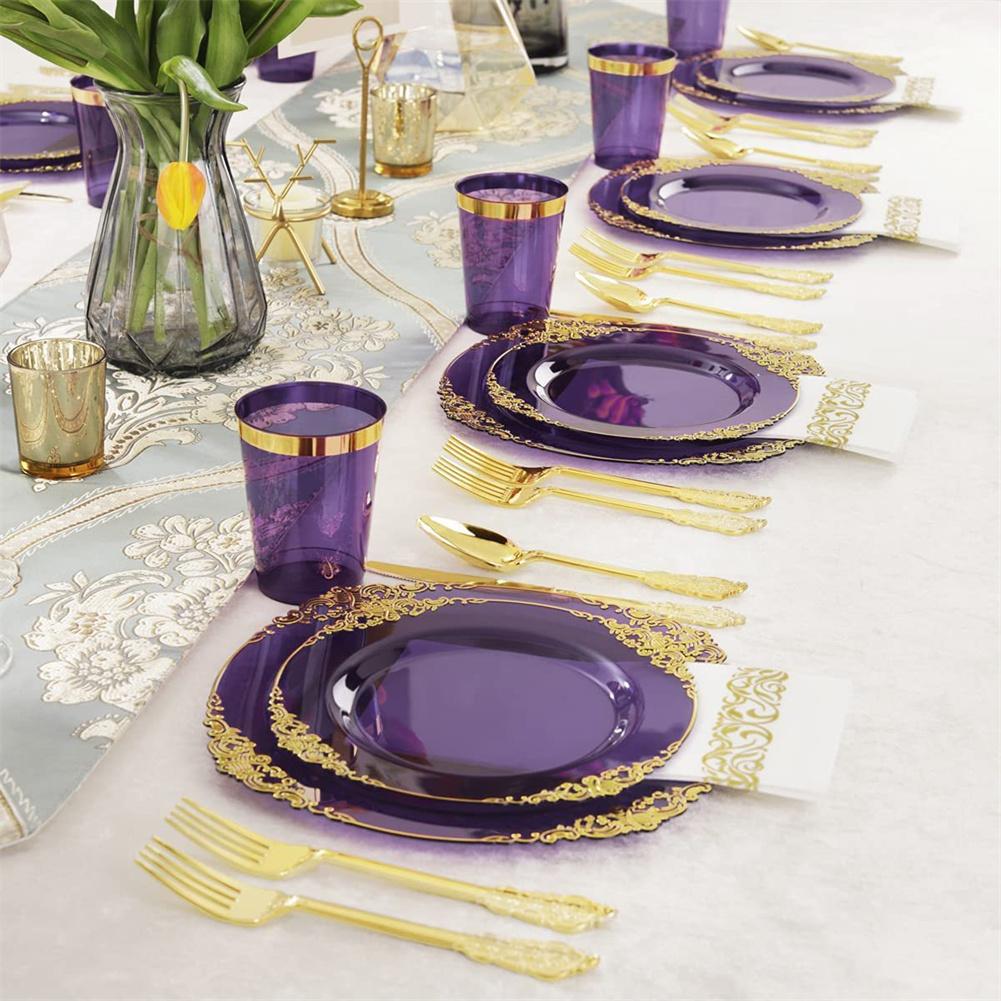 25pcs Clear Plastic Plates With Gold Rim Food Grade Disposable Dessert/Salad Plates Perfect For Wedding Birthday Party
