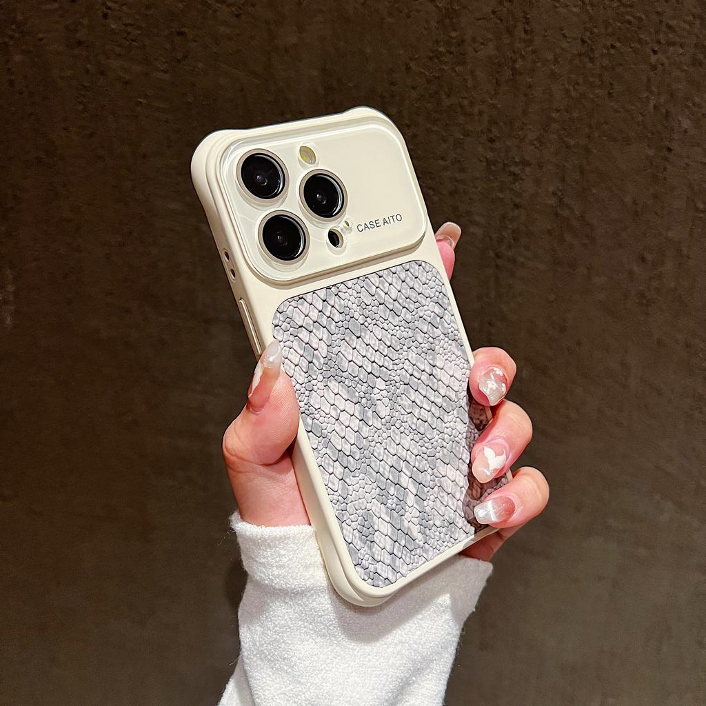 Large Window Snake Skin Leather Texture Phone Case For For Iphone 17 16 1 14 Pro Max Camera Protection Matte Shockproof Armor Cover