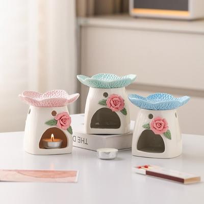 Ceramic Flower Aromatherapy Stove Eco-Friendly Heat Resistant Candle Stove Handmade Essential Oil Diffuser Yoga Room