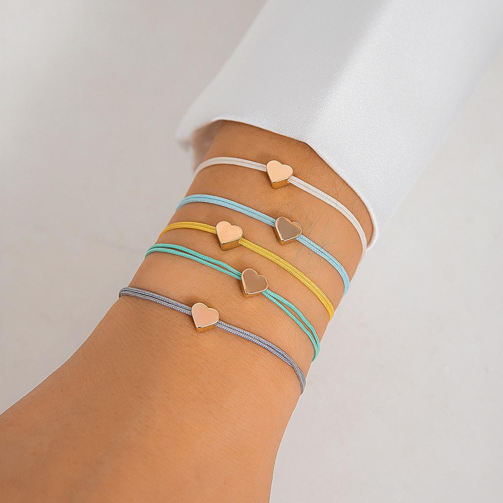 Simple pull small love multi-piece hand rope, colorful versatile sweet heart bracelet