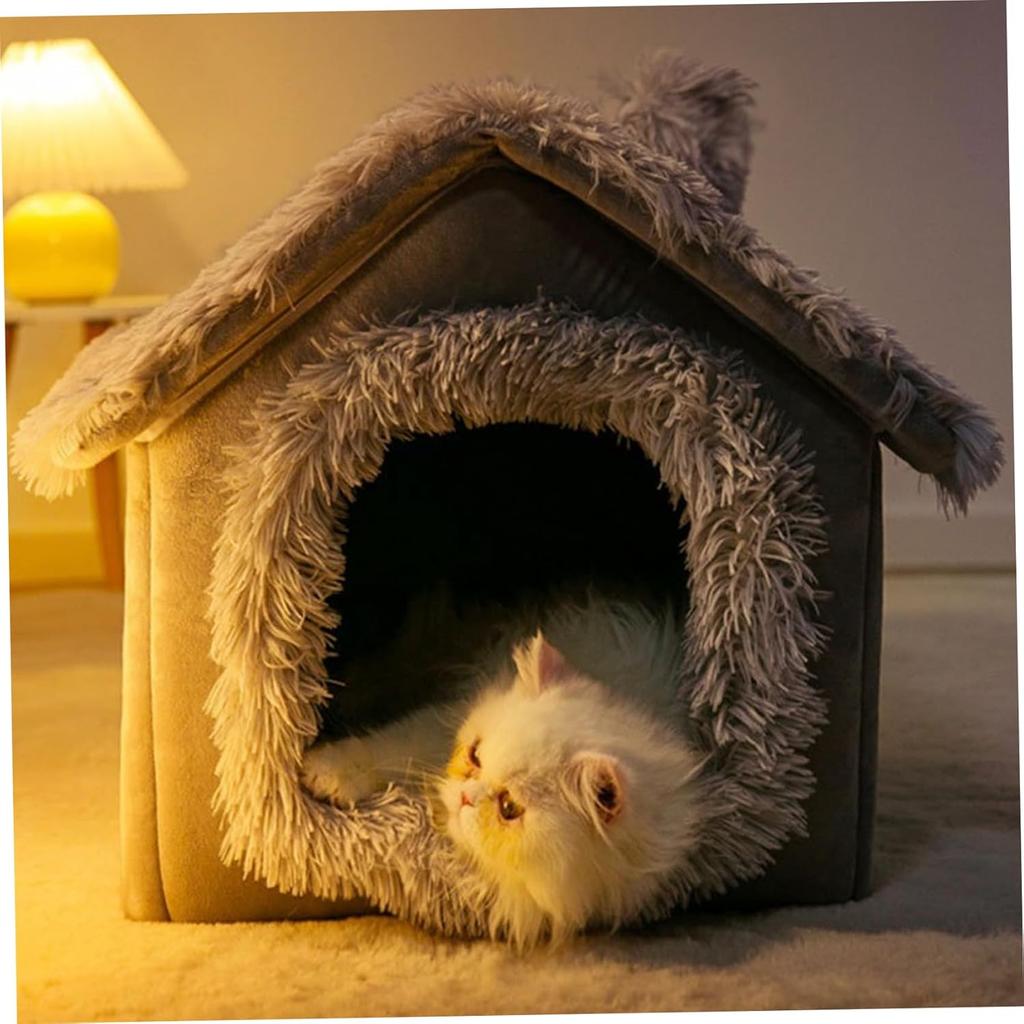 Enclosed Dog Bed Soft and Warm Fleece Dog Bed with Removable Washable Cave Lining Pet Tent Cozy House Hooded Sleeping Cabin for Dogs and Cats
