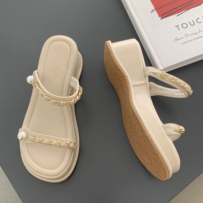 Chain Wedges Slippers Beach Women Shoes Platform Flip Flops New Summer Sandals Casual Mid Heels Shoes Pumps Mujer Slides