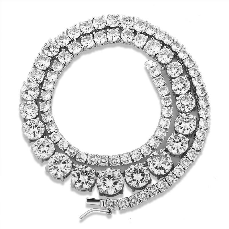 Gradient size zircon necklace hip hop trend personality tennis chain luxury accessories 16inch (40.6cm) платиновый
