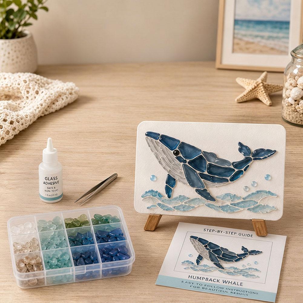 Ocean Theme Glass Art DIY Kit Glass Diamond Painting Craft Set Marine DIY Art Supply Sea Animal Wall Hanging Decor Handmade Gift