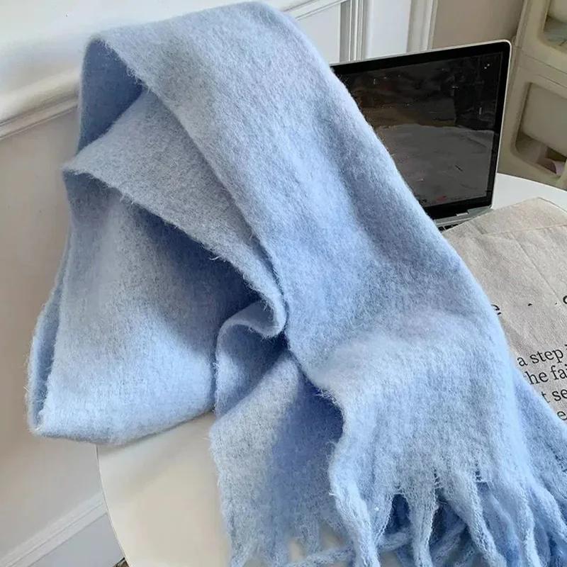 Solid Tassel Shawl Scarf Fluffy Soft Thick Scarves for Women Cashmere Warm Long Scarf Fashion Luxury Winter Scarf Couple Gifts