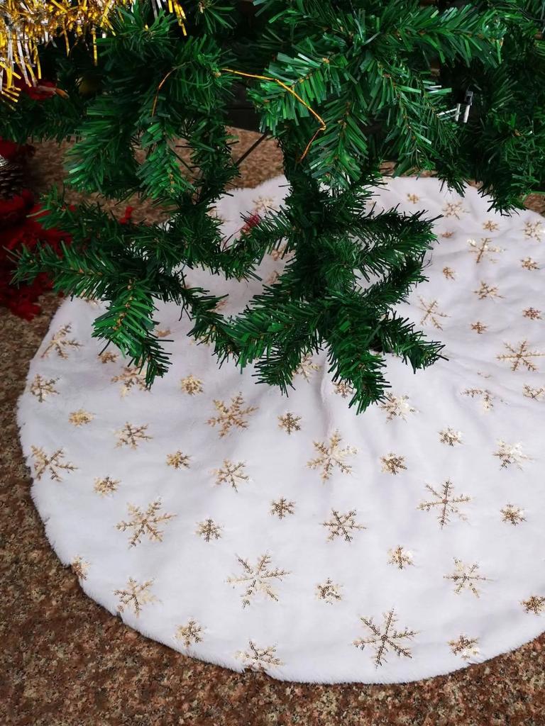 1pc-78cm Christmas Tree Skirt Faux Fur Carpet Golden Snowflake White Plush Mat For Home Xmas Tree New Year Decor Apron Ornament