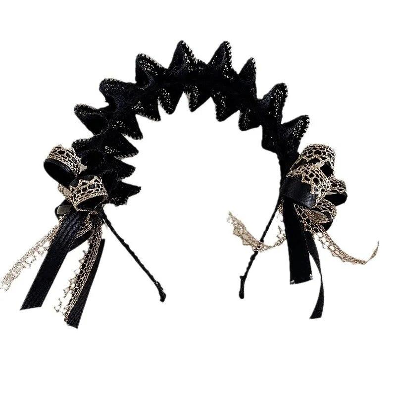 Retro Lace Hairbands for Toddler Girl Sweet Princess Bow Hair Hoop for Little Girl Black Beige Kids Headwear Hair Accessories