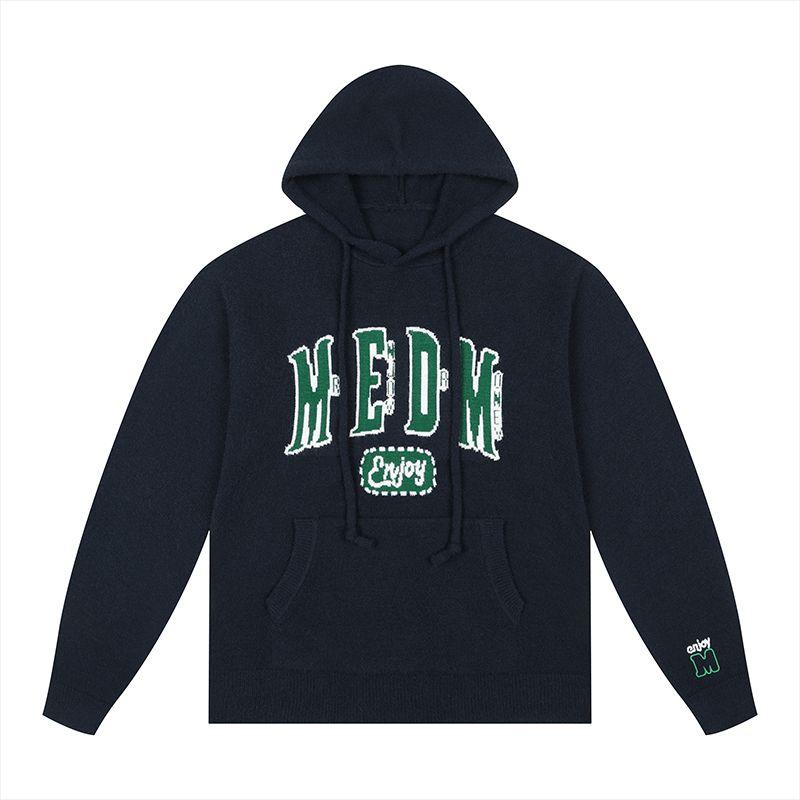 

Medm Retro Thick Knit Loose Drawstring Hooded Sweater for Men and Women, Spring and Autumn Top, American Retro Casual Knitwear Navy blue M