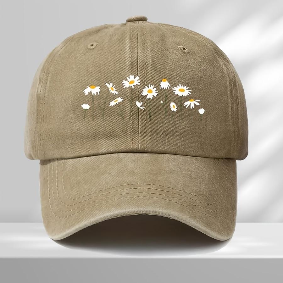 

A Stylish Baseball Cap Featuring a Daisy Floral Print Adjustable And Lightweight Suitable for Both Men And Women One Size