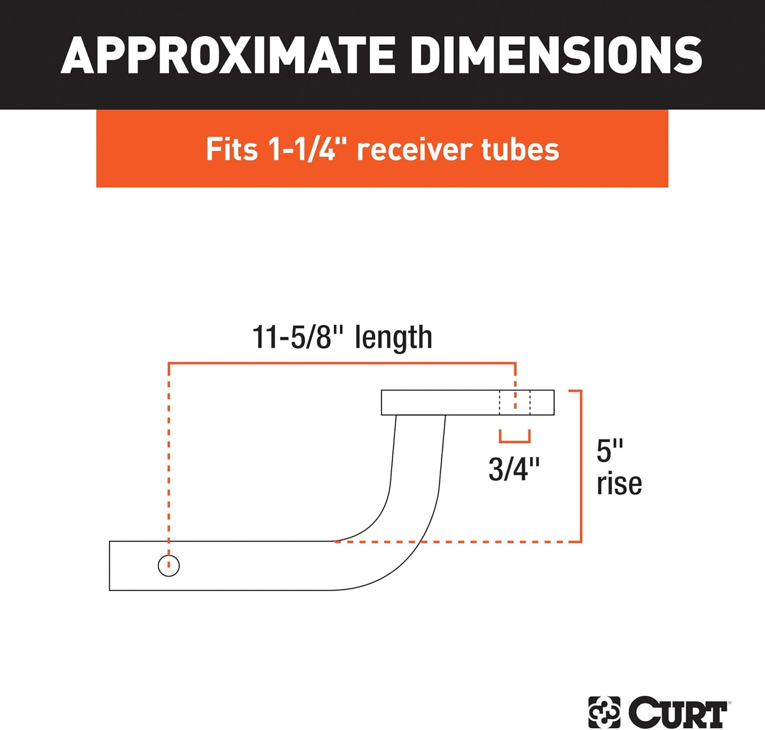 

45015 Class 2 Trailer Hitch Ball Mount, 1-1/4 Receiver, 3,500 lbs, 3/4 Hole, 5 Rise, Gloss Black United States