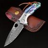 1 piece of high quality Damascus steel pattern folding knife, manual rotating small knife, family fruit knife.