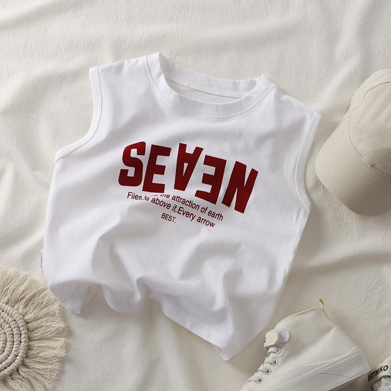 

Детская хлопковая футболка без рукавов с графическим принтом на лето 100 белый